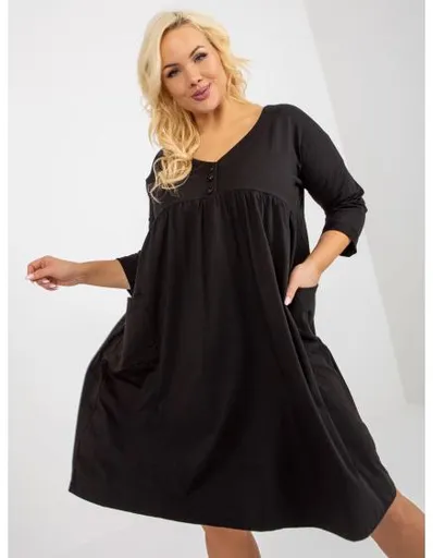 Dámské šaty teplákové plus size basic s kapsami černé