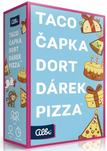 Taco, čapka, dort, dárek, pizza