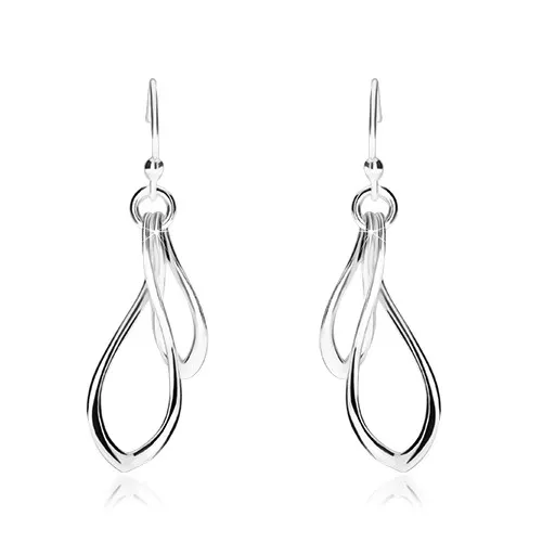 Visací stříbrné 925 náušnice, větší a menší kontura slzy