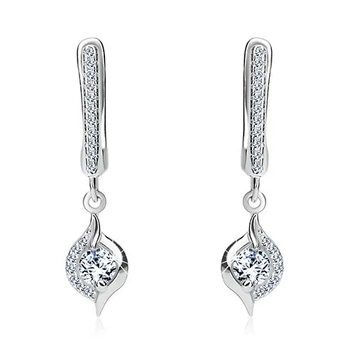 Náušnice ze stříbra 925, asymetrická kapka, kulatý zirkon v čirém odstínu