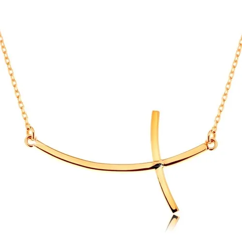 Zlatý náhrdelník 585 - křížek se zahnutými rameny na řetízku z oválných oček