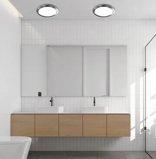 Stropní svítidlo saténový nikl kulaté koupelnové IP44 Aquila