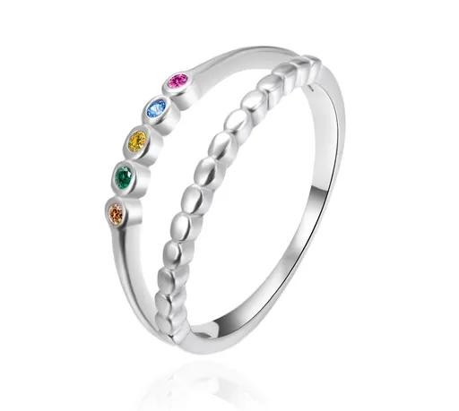 Agato Dvojitý stříbrný prsten s barevnými zirkony AGT-R48C 58 mm