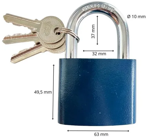 Zámek visací ocelový, 60 mm, modrý (123266)