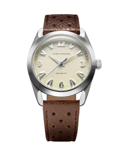 Nivada Grenchen Antarctic 38 mm - Eggshell Beige Luminova - Brown Racing Strap