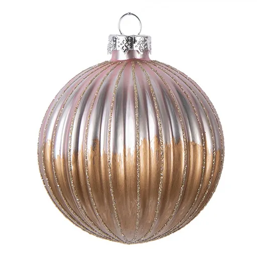 Růžovohnědá skleněná vánoční ozdoba koule s vroubky - Ø 8*8 cm Clayre & Eef