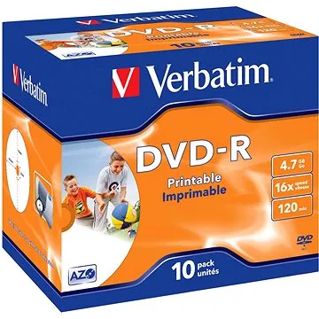 VERBATIM DVD-R AZO 4,7GB, 16x, printable, jewel case 10 ks (43521)