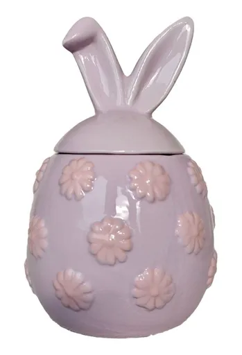 Fialová keramická dóza vajíčko s květy a oušky Rabbi - Ø 10*15 cm 203170_fialová