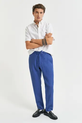 KALHOTY GANT RELAXED LINEN DS PANTS RICH BLUE