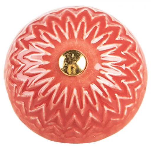 Červená keramická knopka s ornamenty - Ø 4*3 cm / S3 cm Clayre & Eef