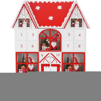 Calendar de advent cu lumini LED Santa´s house roșu, 29 x 7 x 37 cm