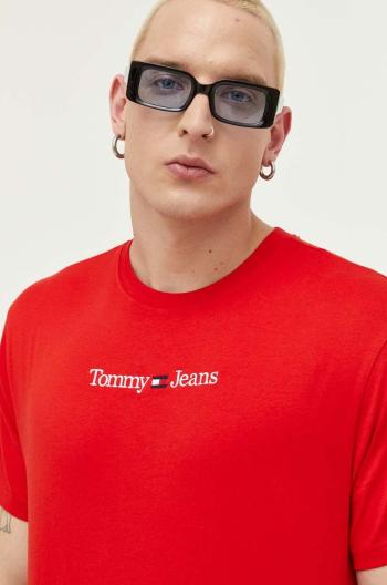 Bavlněné tričko Tommy Jeans tyrkysová barva, s aplikací