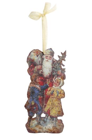 Vánoční kovová závěsná dekorace Santa Vintage - 15*30 cm 52062500