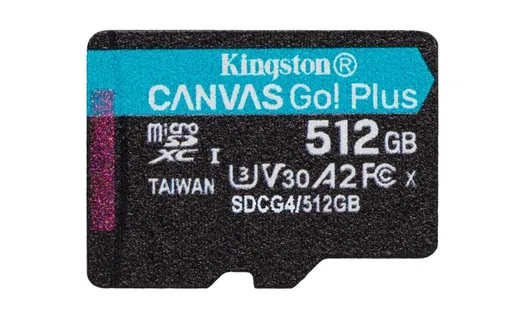 Kingston MicroSDXC karta 512GB Canvas Go! Plus, R:200/W:160MB/s, Class 10, UHS-I, U3, V30, A2 + Adaptér
