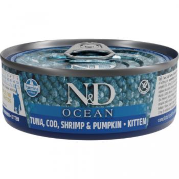 Konzerva N&D Cat Ocean Tuna, Cod, Shrimp & Pumpkin Kitten 70g