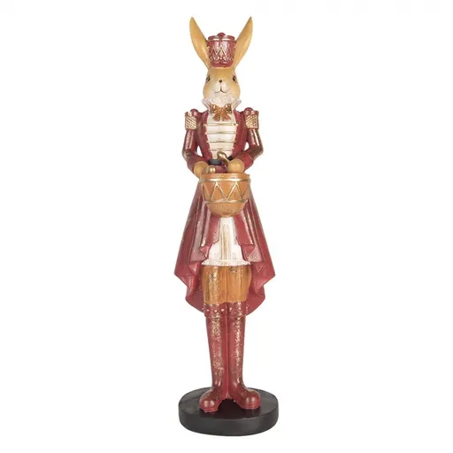 Dekorace králík v červeném obleku a bubínkem - 13*12*48 cm Clayre & Eef