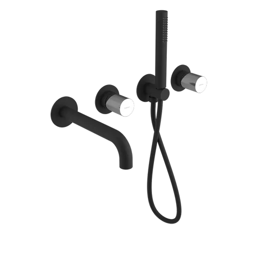 SAPHO ULTRATAP podomítková vanová baterie s hubicí a ruční sprchou, 2 výstupy, černá mat/chrom UT093TBC
