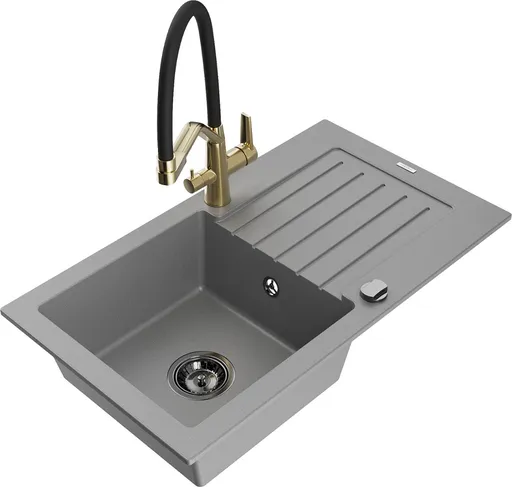 MEXEN/S Pablo granitový dřez s odkapávačem včetně baterie Duo, šedá 6510-71-671701-57-B