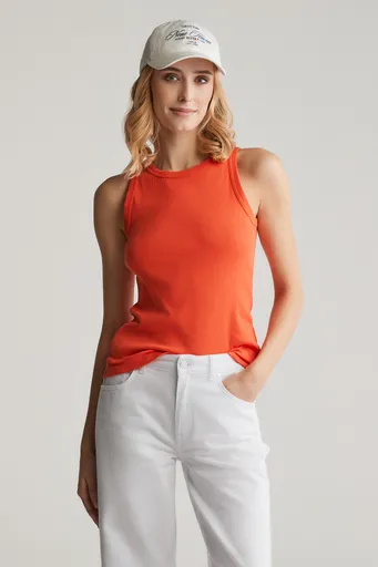 TOP GANT HIGH NECK RIB TANK TOP ORANGE RED