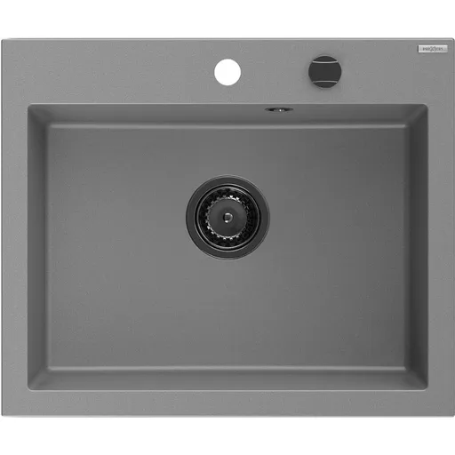 MEXEN/S Elix granitový dřez 1-miska 600 x 500 mm, šedý, sifon černá 6525601005-71-B