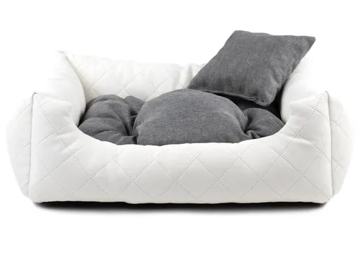 Vsepropejska Delux kožený pelech pro psa s polštářkem Barva: Bílá, Rozměr (cm): 65 x 55