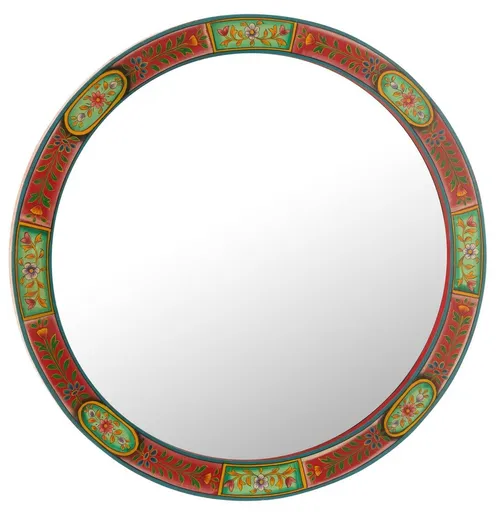 Dřevěné barevné kulaté zrcadlo Mumbai wood - Ø 75*3 cm J-Line by Jolipa