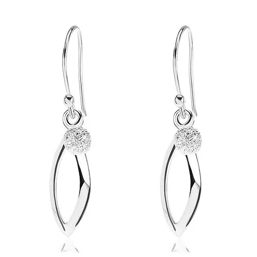 Stříbrné 925 náušnice, lesklý obrys zrnka, blýskavá kulička, háčky