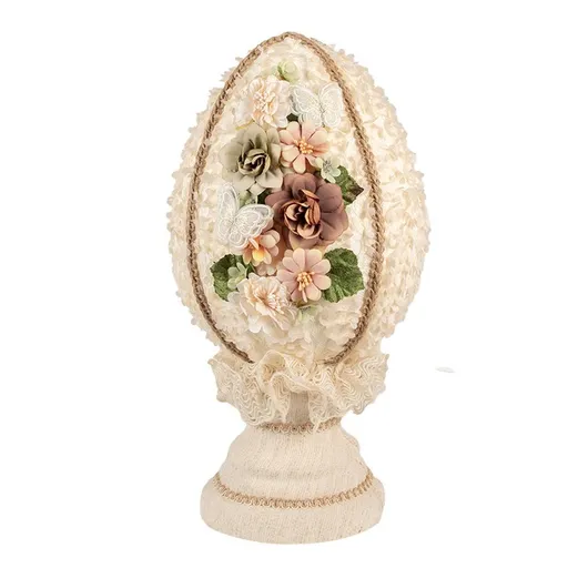 Béžová dekorace vajíčko na podstavci zdobené květy Fancy - Ø 20*39 cm Clayre & Eef