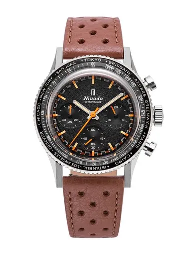 Nivada Grenchen Chronoking Mecaquartz - Inter. Bezel - Brown Racing Strap