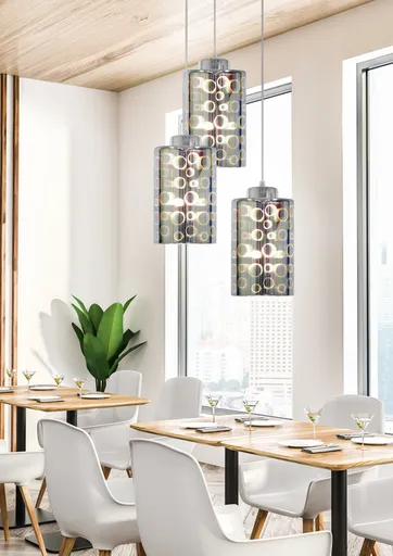 Závěsná lampa s chromovanými stínidly z desky a skla 3D 3x40W Nocturno