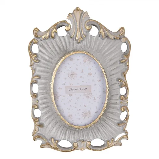 Šedo-zlatý antik fotorámeček na malou fotografii - 12*2*16 cm / 6*9 cm Clayre & Eef