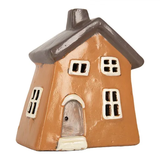 Oranžový keramický svícen na čajovou svíčku domek Village - 18*13*20 cm Clayre & Eef