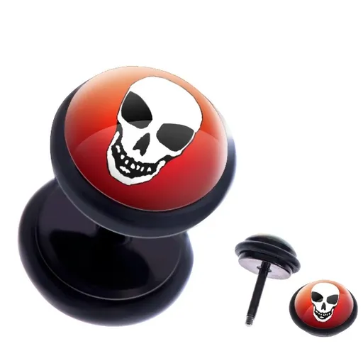 Kulatý ocelový fake plug - lebka na barevném pozadí