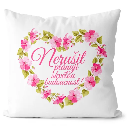 Polštářek Nerušit – srdce z květin (Velikost: 40 x 40 cm)
