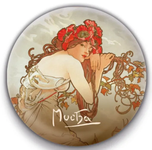 Magnet Alfons Mucha – Léto, kulatý 5 cm
