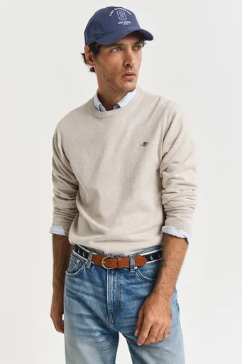 SVETR GANT CLASSIC COTTON C-NECK LIGHT BEIGE MELANGE
