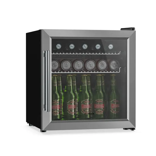 Klarstein Chladnička na nápoje Beersafe se skleněnými dveřmi | 44 x 48 cm | Vnitřní LED osvětlení | Stříbrná