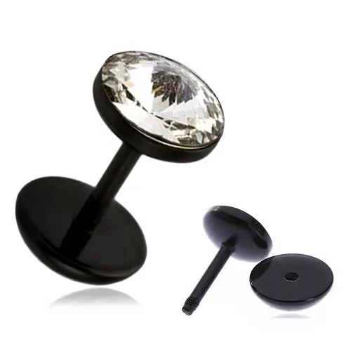 Akrylový falešný plug do ucha - čirý zirkon v objímce