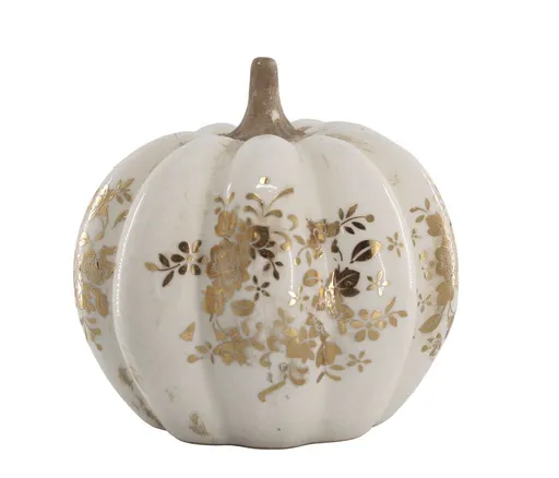 Krémová antik keramická dekorace dýně Melun gold L - Ø 18*17 cm Chic Antique