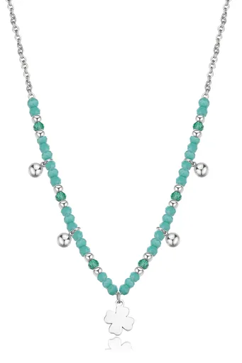 S'Agapõ Ocelový korálkový náhrdelník s přívěsky Čtyřlístek Glint SGI03