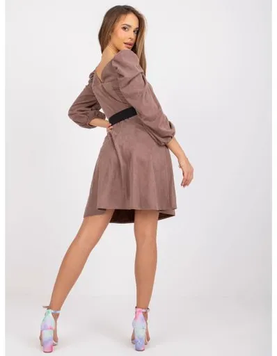 Dámské šaty s volánkovými rukávy koktejlové mini BETTY hnědé