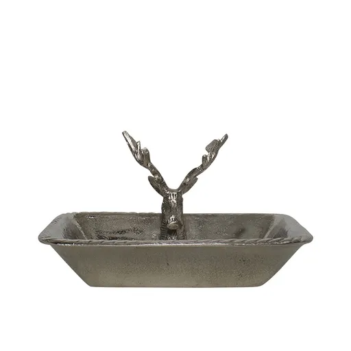 Stříbrná kovová miska s hlavou jelena - 21*21*13cm GNSHHH21