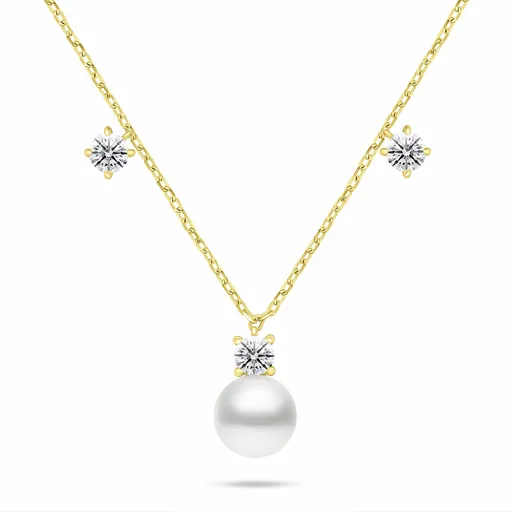 Brilio Silver Překrásný pozlacený náhrdelník s perlou a zirkony NCL213Y