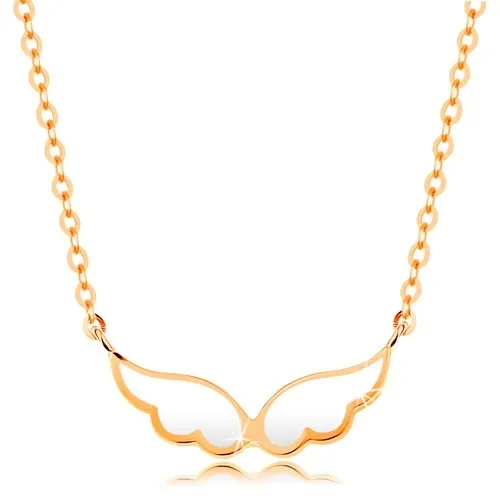 Náhrdelník ve žlutém 14K zlatě - andělská křídla pokrytá bílou glazurou