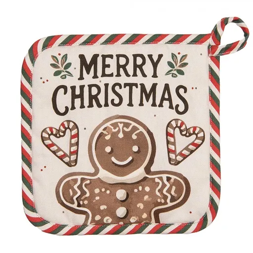 Béžová bavlněná chňapka podložka s perníčky Gingerbread Magic - 20*20 cm Clayre & Eef