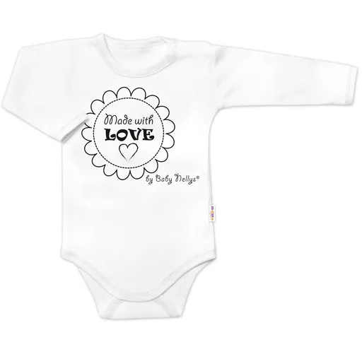 Baby Nellys Body dlouhý rukáv Made with love,  bílé vel.  80