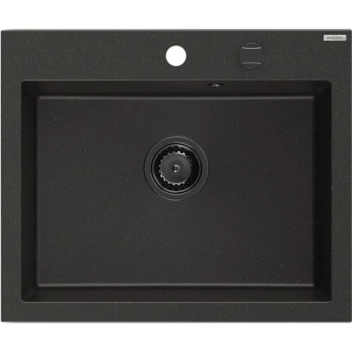 MEXEN/S Elix granitový dřez 1-miska 600 x 500 mm, černá/zlatá metalik, sifon černá 6525601005-75-B