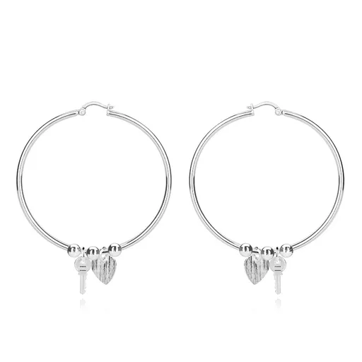 Stříbrné 925 náušnice - klasické kruhy, srdce, klíč, korálky, francouzský zámek