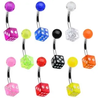 Piercing do bříška - hrací kostka, kulička - Barva piercing: Černá