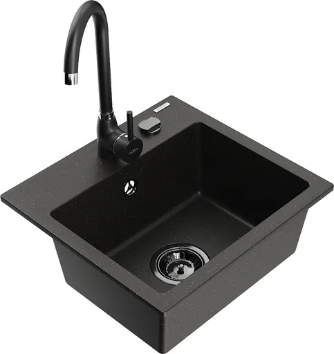 MEXEN/S Milo granitový dřez včetně baterie Telma, černá/zlatá 6505-75-670200-70-B